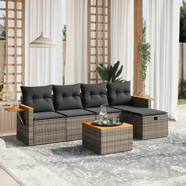 vidaXL 6-delige Loungeset met kussens poly rattan grijs, foto 2
