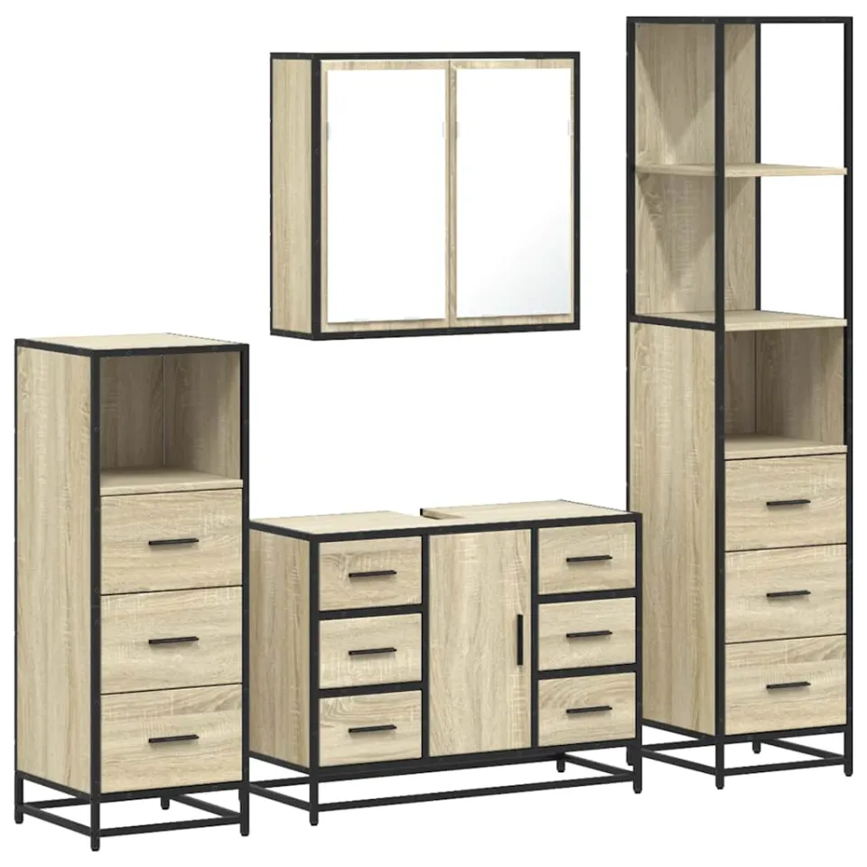 vidaXL 4-delige Badkamermeubelset bewerkt hout sonoma eikenkleurig, foto 3