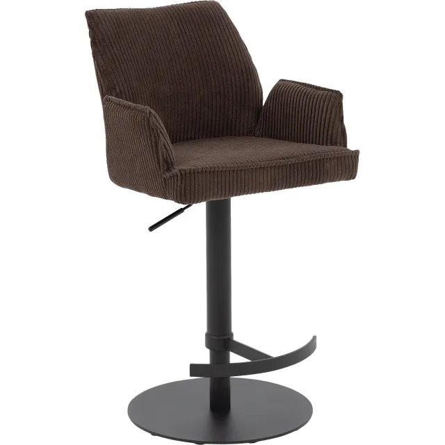 Goossens Barstoel Laurens - bruin - stof - zithoogte 80 cm - met armleuning ribstof bruin