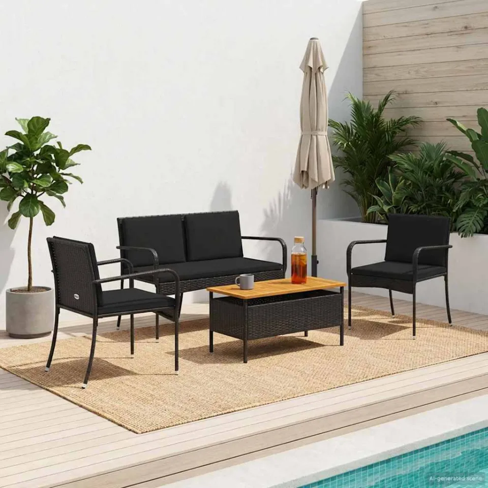 vidaXL Tuinset Zwart poly rattan, foto 3