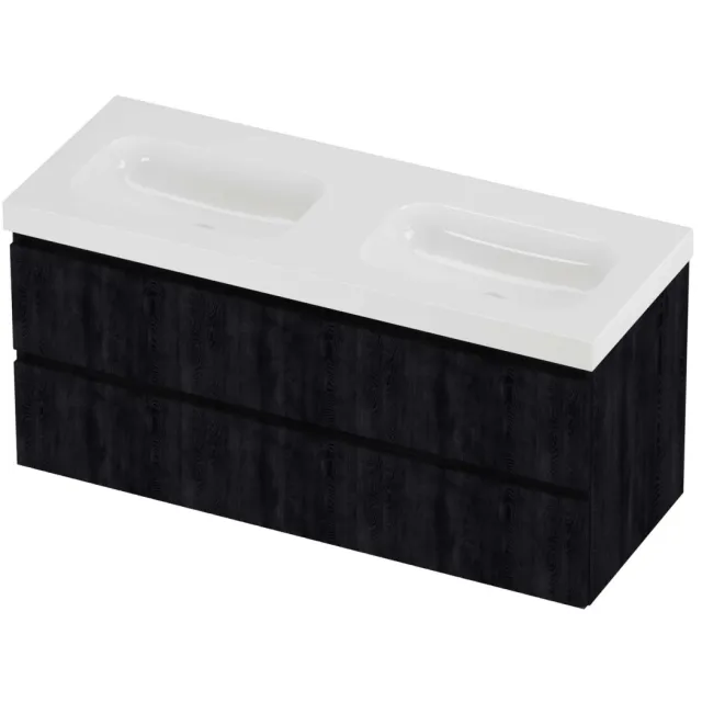 Proline Haga Badmeubelset Polystone Mezza 120x46x58 cm Glans Wit Charcoal Oak Eiken