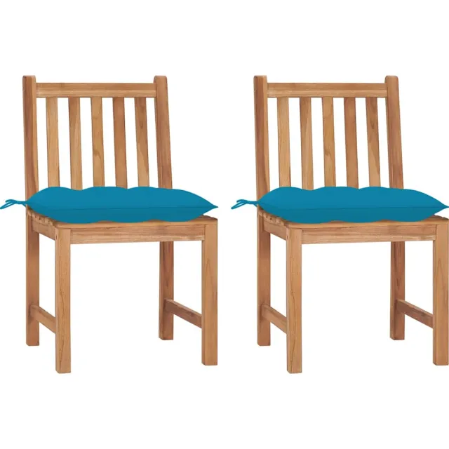 vidaXL Tuinstoelen 2 st met kussens massief teakhout Blauw