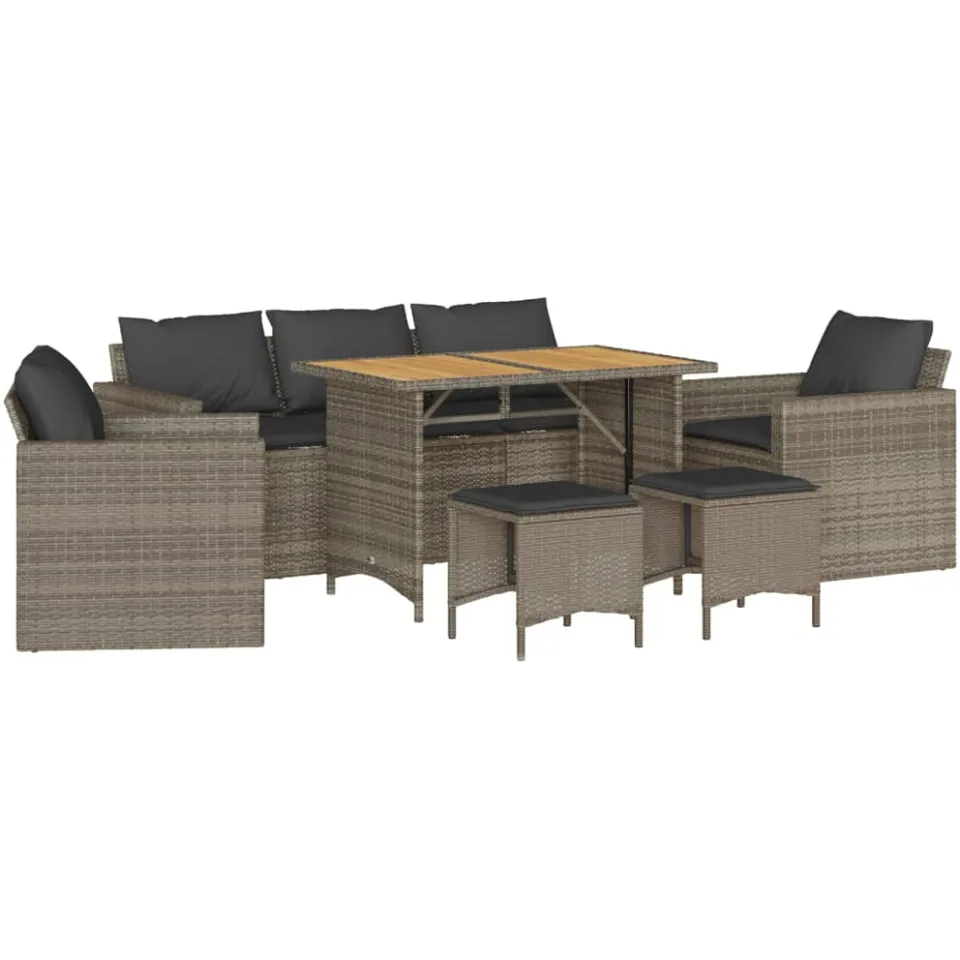 vidaXL 6-delige Loungeset met kussens poly rattan grijs, foto 3