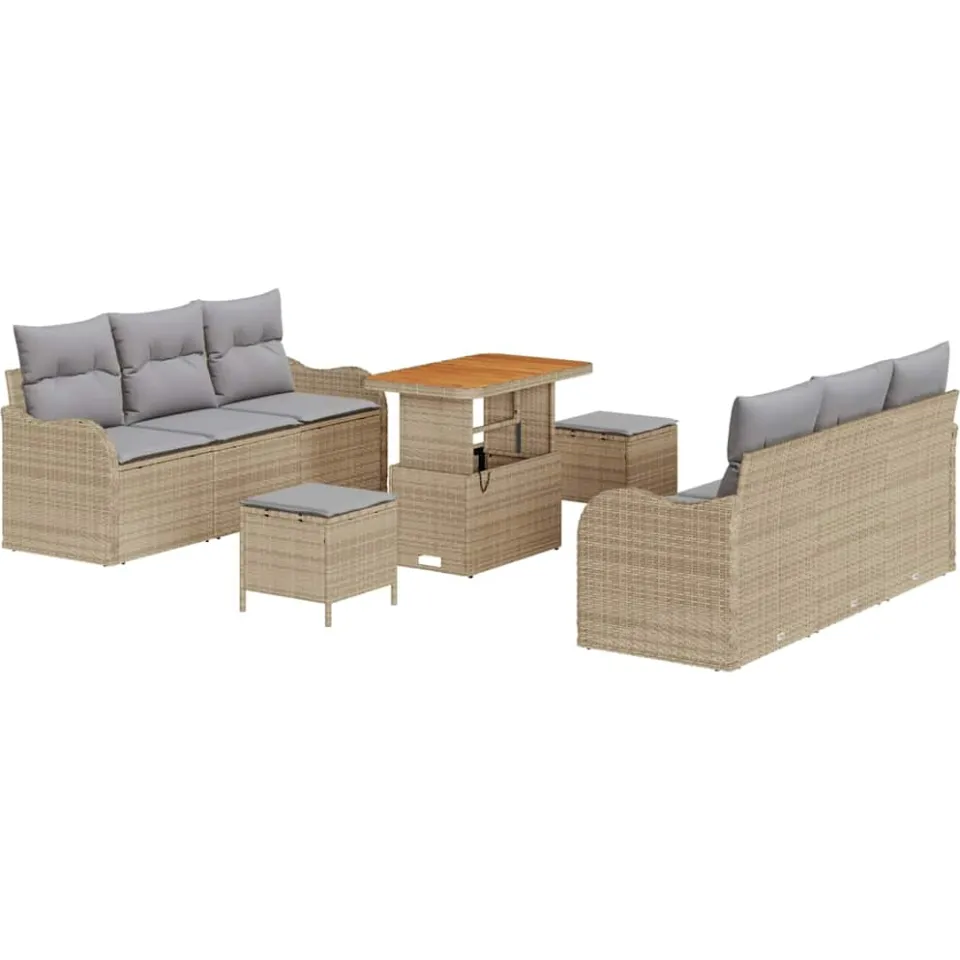 vidaXL Tuinbankenset 9 st Beige poly rattan
