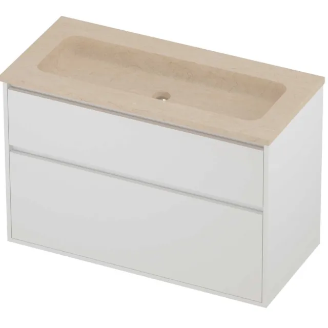 Proline Rollo Badmeubelset Hardsteen Elegant Zonder Gat 100x46x67 cm Sand Stone Mat White Mat Wit