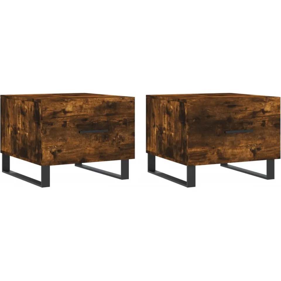 vidaXL Salontafels 2 st 50x50x40 cm bewerkt hout gerookt eikenkleurig, foto 3