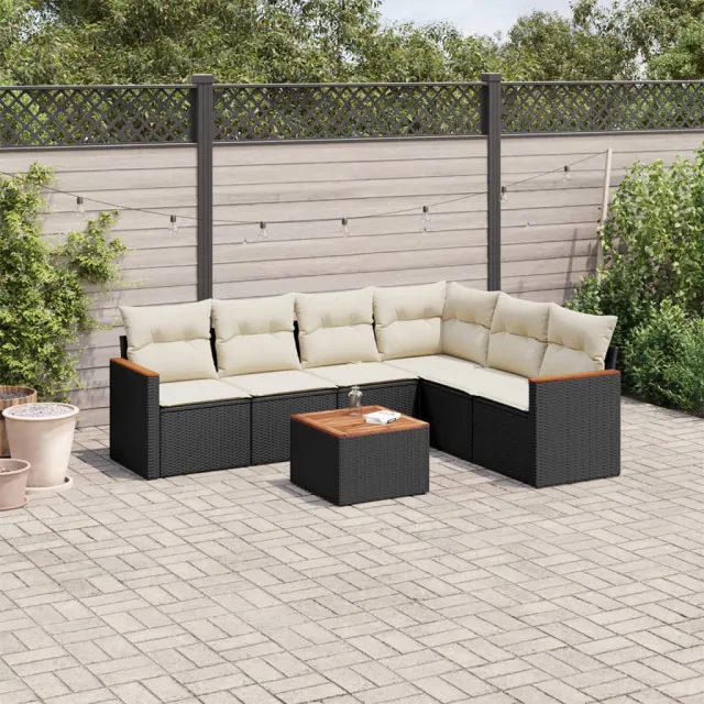 vidaXL 7-delige Loungeset met kussens poly rattan zwart, foto 2
