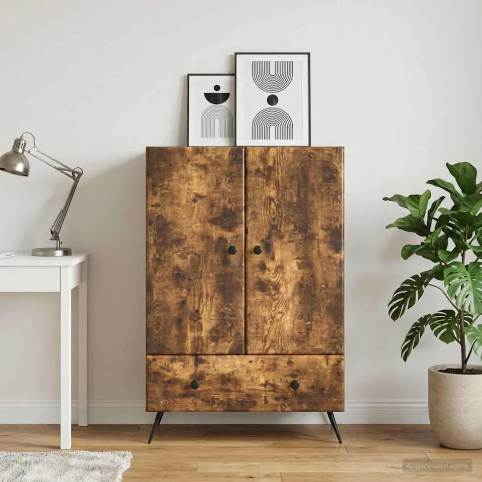 vidaXL Dressoir Gerookt eiken 66 x 34,5 x 95 cm Bewerkt hout, foto 3