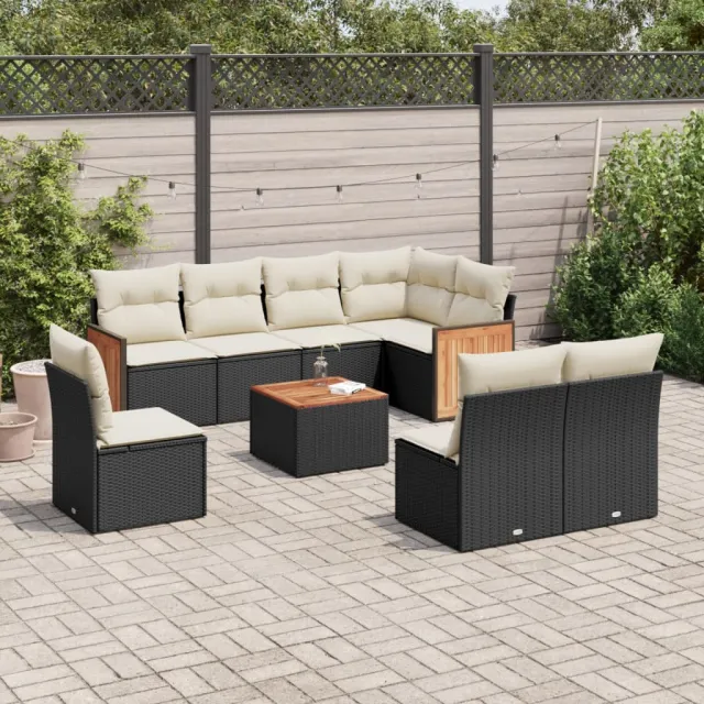 vidaXL 9-delige Loungeset met kussens poly rattan zwart, foto 2