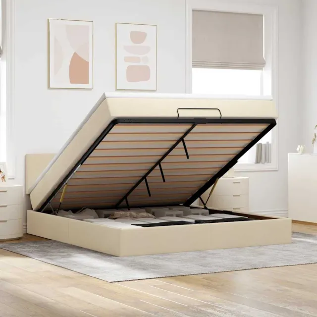 vidaXL Ottoman bed met matras 180x200cm stof crèmekleurig