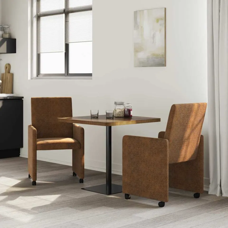 vidaXL Eetkamerstoelen met Wieltjes 2 st Faux suede leer Bruin, foto 3