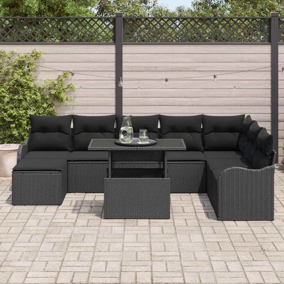vidaXL Tuin Sofa Set 9 st Zwart Poly riet, foto 3
