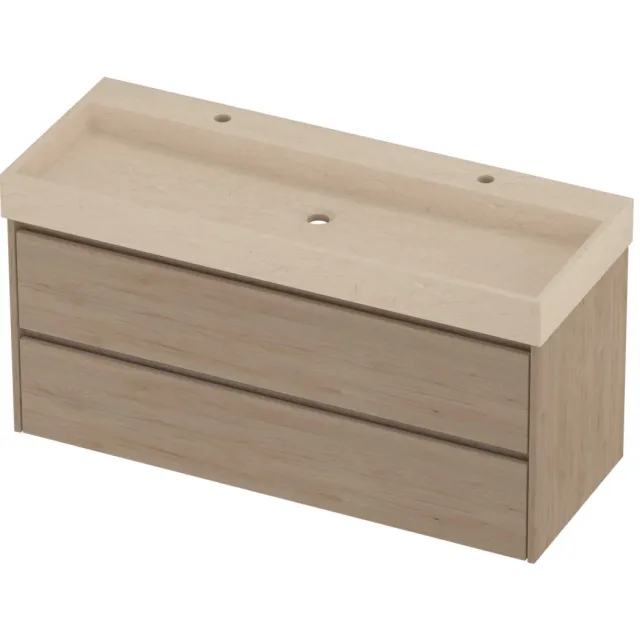 Proline Evoli Badmeubelset Hardsteen Loft 2 Kraangaten 120x46x62 cm Sand Stone Ideal Oak Eiken