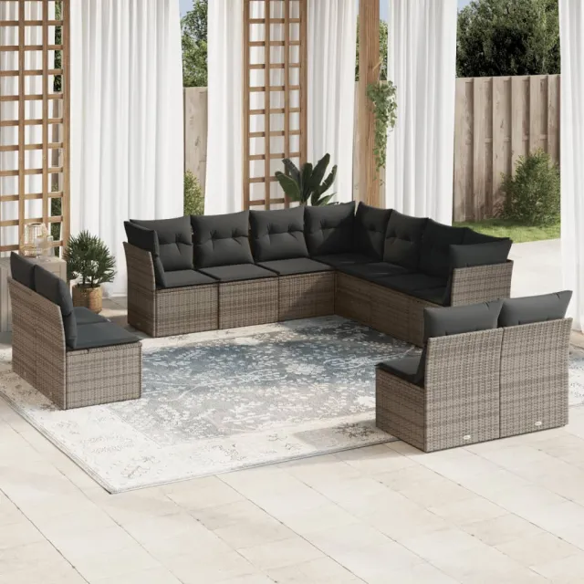 vidaXL 11-delige Loungeset met kussens poly rattan grijs, foto 2