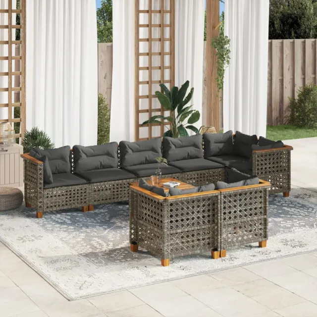 vidaXL 9-delige Loungeset met kussens poly rattan grijs, foto 2