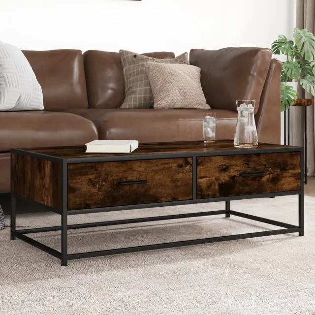 vidaXL Salontafel 100x50x35 cm bewerkt hout en metaal gerookt eiken, foto 2