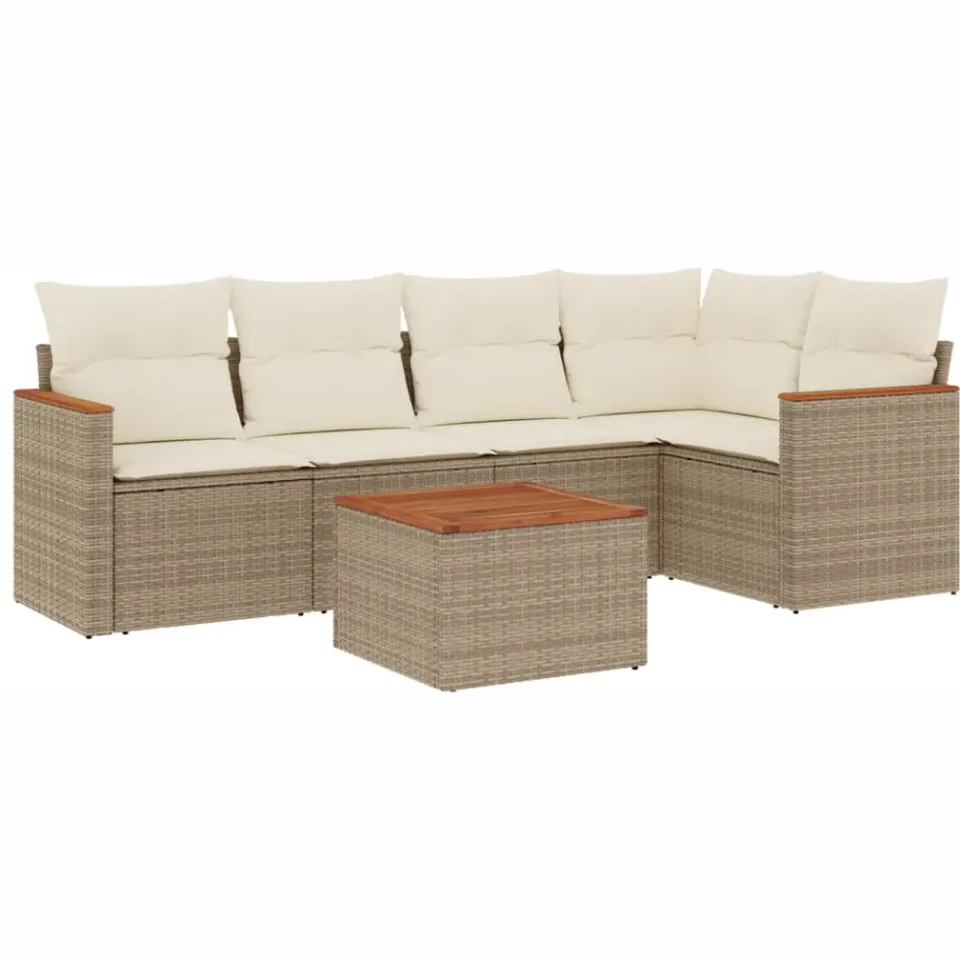 vidaXL 6-delige Loungeset met kussens poly rattan beige, foto 3