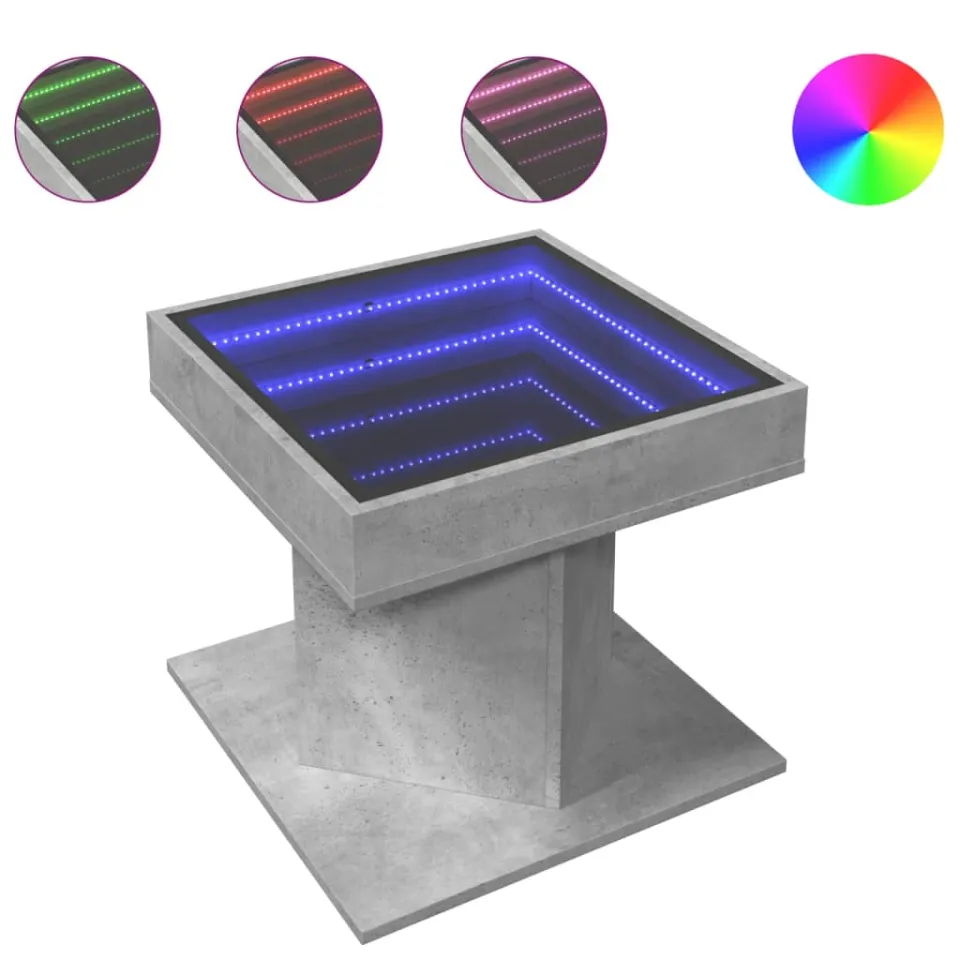 vidaXL Salontafel met LED 50x50x45 cm bewerkt hout betongrijs grijs, foto 4