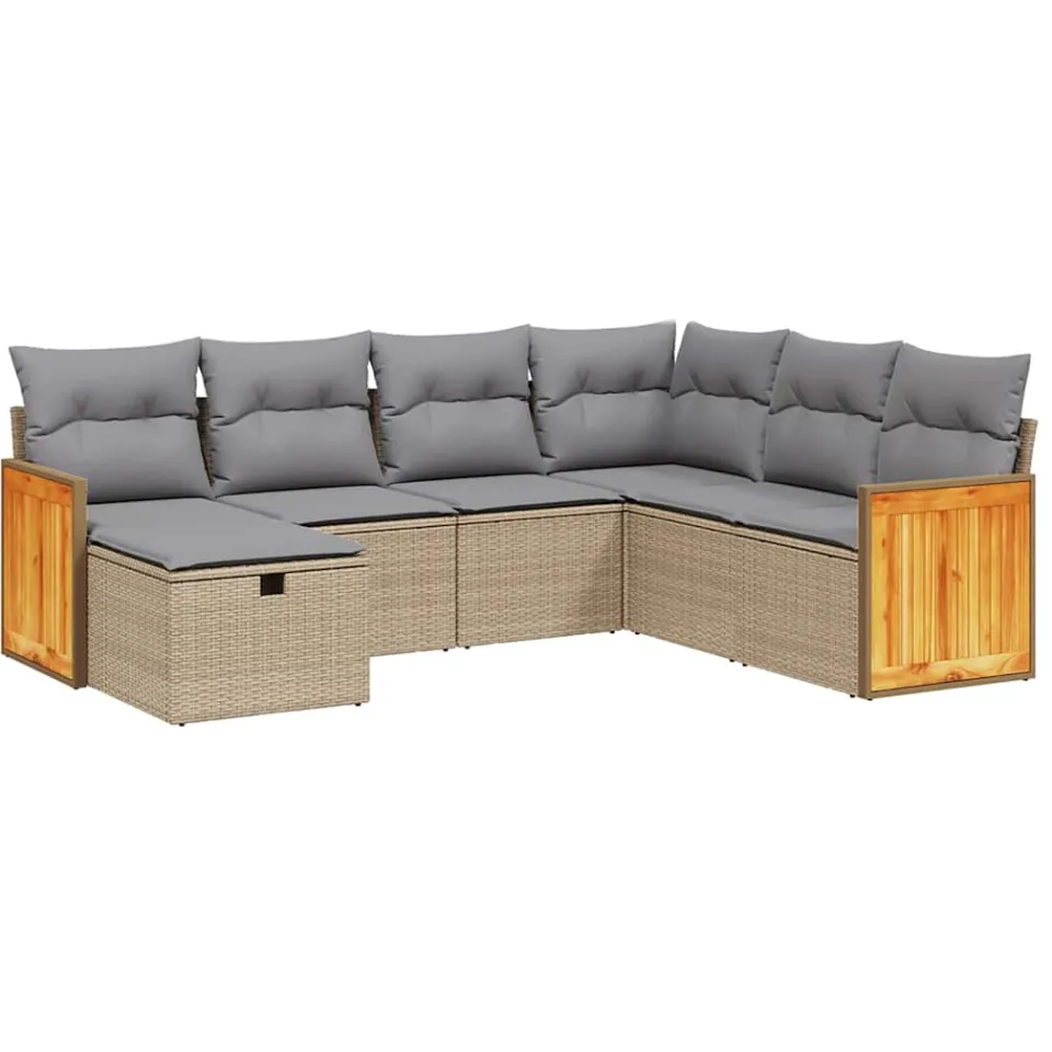 vidaXL 7-delige Loungeset met kussens poly rattan gemengd beige, foto 3