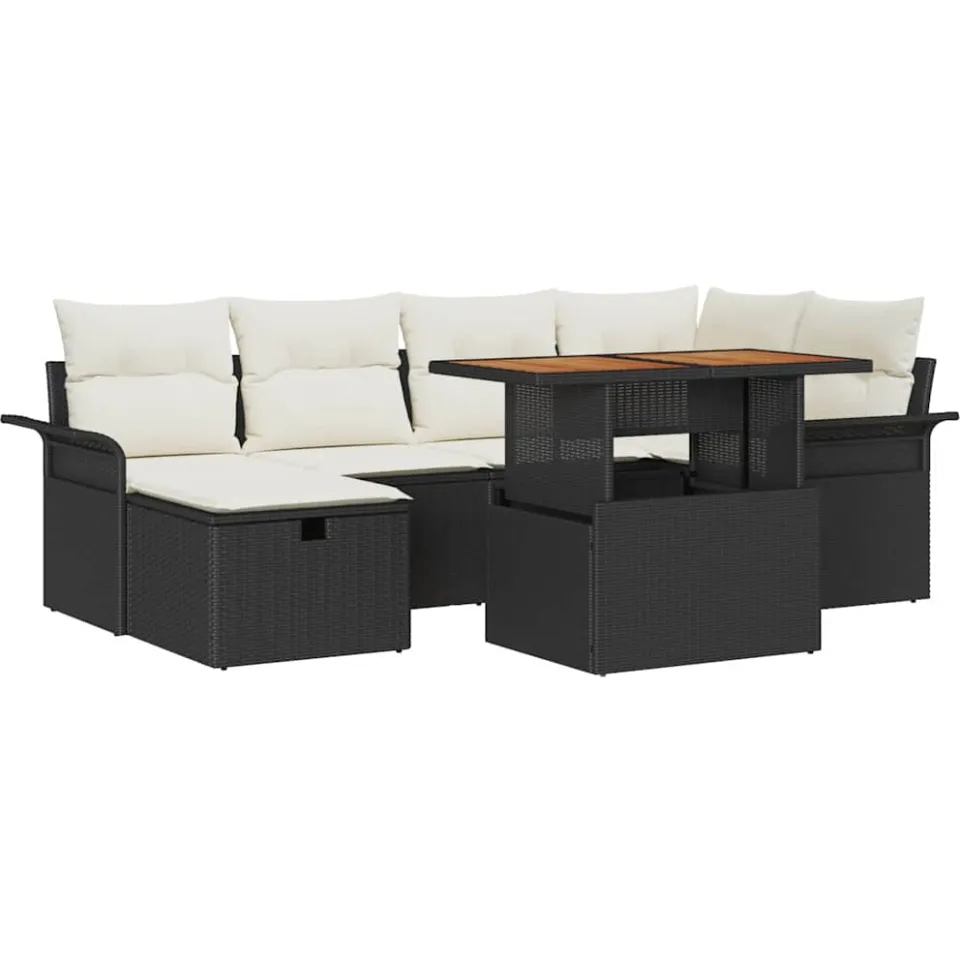 vidaXL Tuinbankenset 7 st Zwart poly rattan