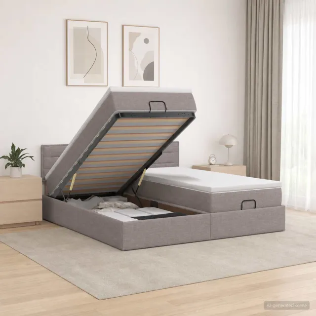 vidaXL Ottoman bed met matras met hoofdeinde 2 st Taupe Stof