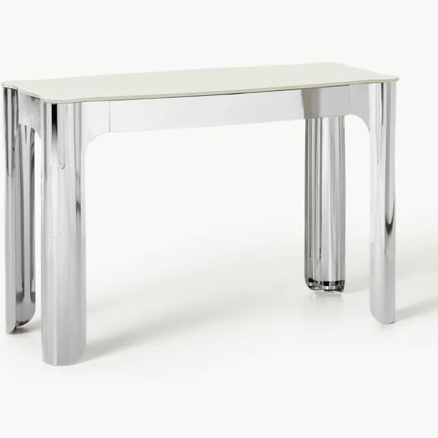 Westwing Collection Wandtafel Georgia met glazen tafelblad Wit, Zilverkleurig