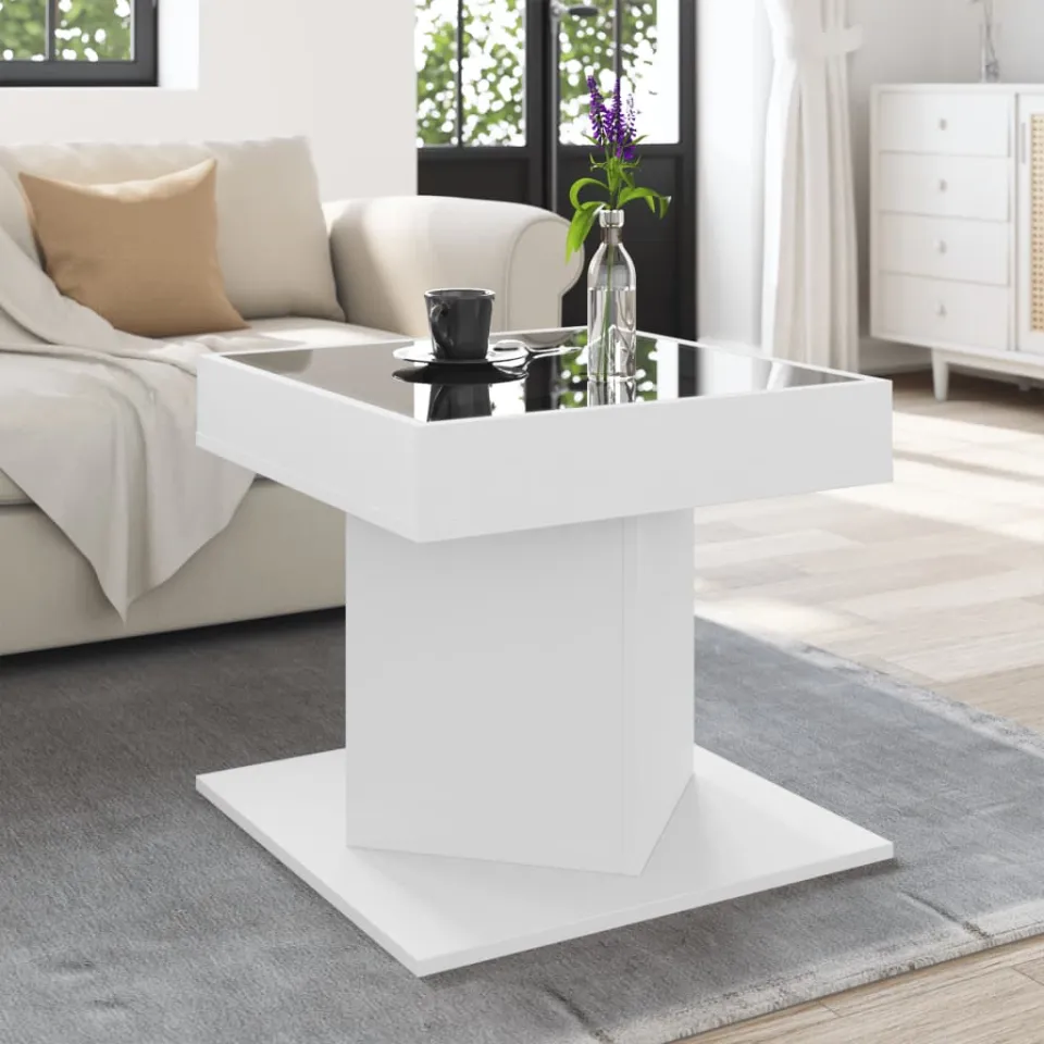 vidaXL Salontafel met LED 50x50x45 cm bewerkt hout wit, foto 3