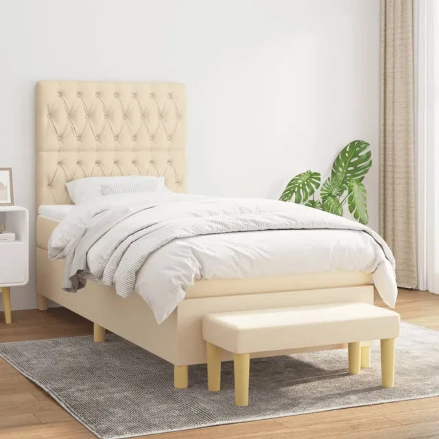 vidaXL Boxspring met matras stof crèmekleurig 100x200 cm