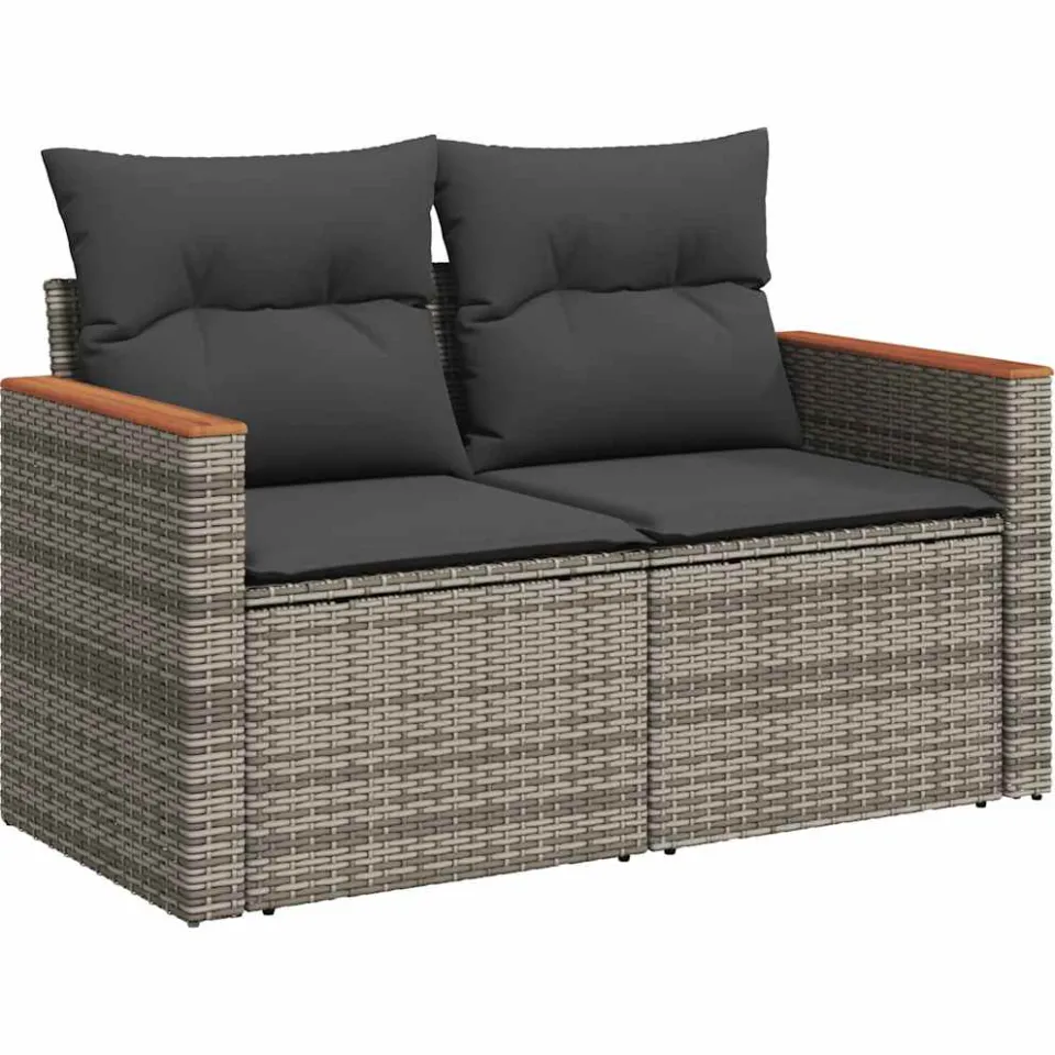 vidaXL 8-delige Loungeset met kussens poly rattan grijs