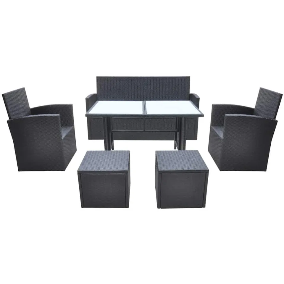 vidaXL 6-delige Tuinset met kussens poly rattan zwart