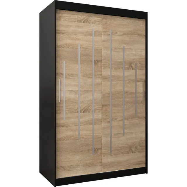 InspireME Kledingkast met 2 schuifdeuren, Modern-stijl, Een kledingkast met planken (BxHxD): 120x200x62 - MALTESE 120 Zwart Mat + Sonoma Eik