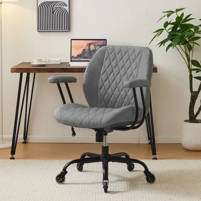 MODFU Bureaustoel - Ergonomisch Met Lendensteun - Draaibaar - Leer - Grijs