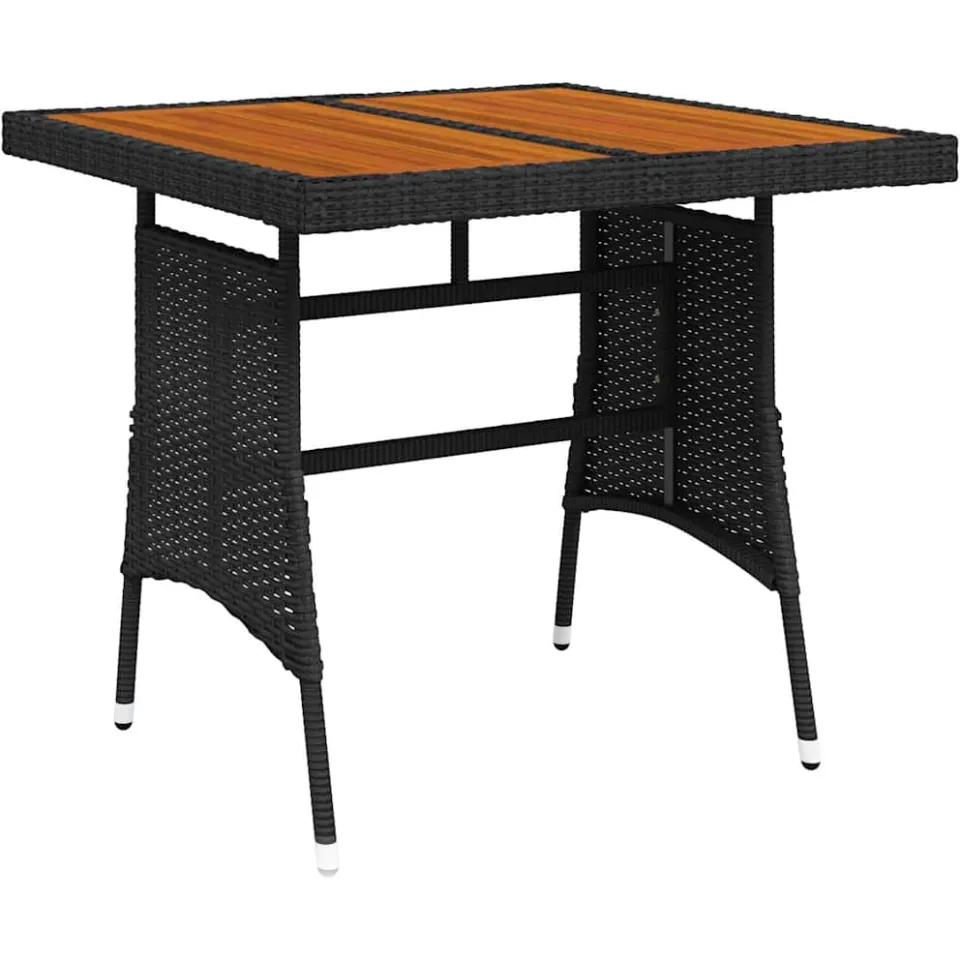 vidaXL Tuintafel 70x70x72 cm poly rattan en massief acaciahout zwart, foto 3