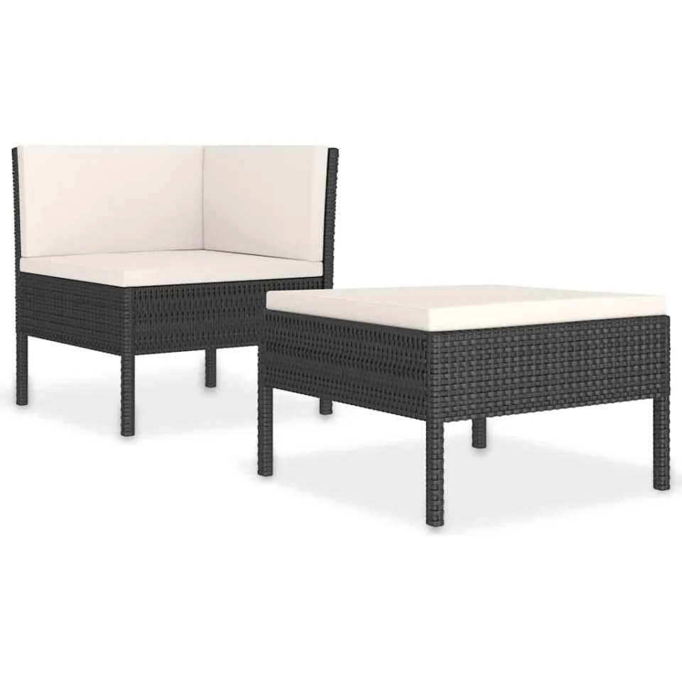 vidaXL 2-delige Loungeset met kussens poly rattan zwart