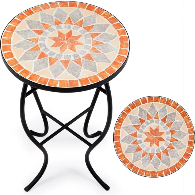 Famanu Ronde mozaiek bijzettafel, retro metalen salontafel van 35,5 x 54,5 cm, ideaal als bloemenkruk of plantenstandaard Zwart