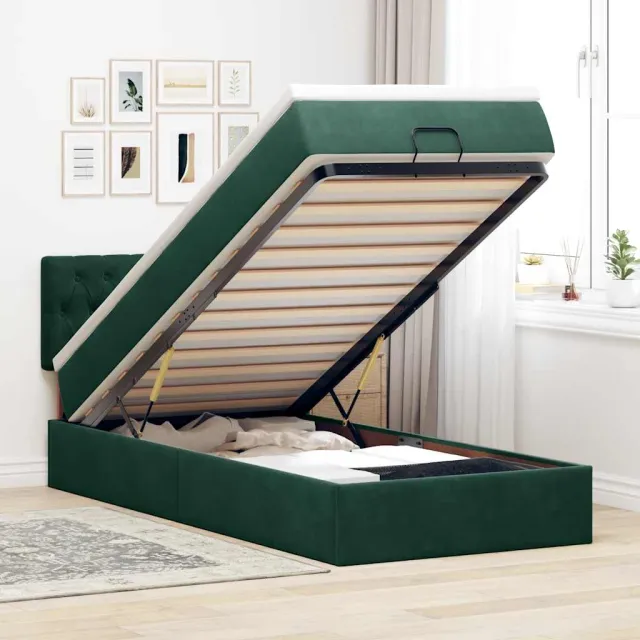 vidaXL Ottoman bed met matras en LED's 90x190cm fluweel donkergroen groen