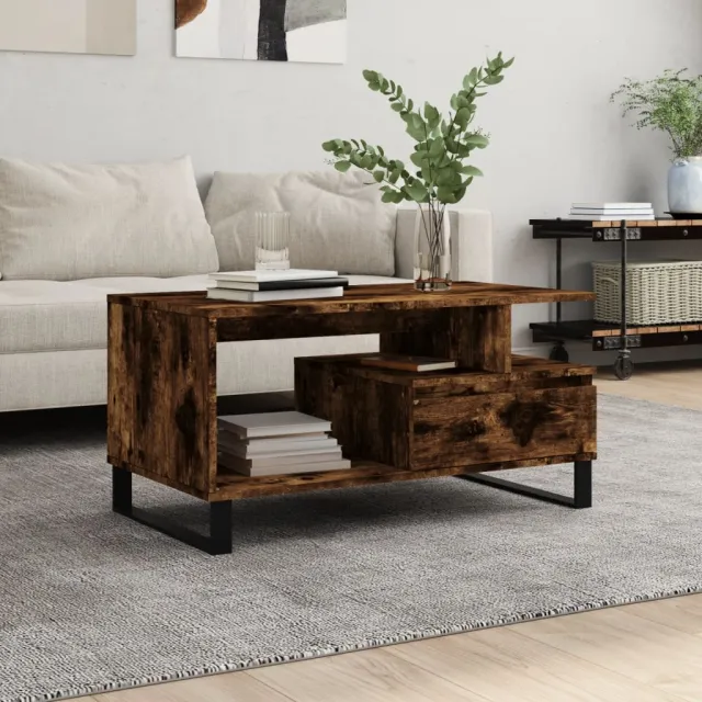vidaXL Salontafel 90x49x45 cm bewerkt hout gerookt eikenkleurig, foto 2