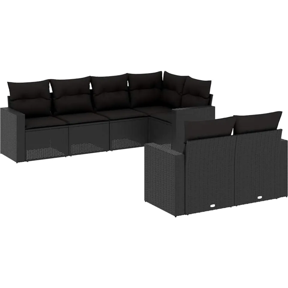 vidaXL 7-delige Loungeset met kussens poly rattan zwart, foto 3
