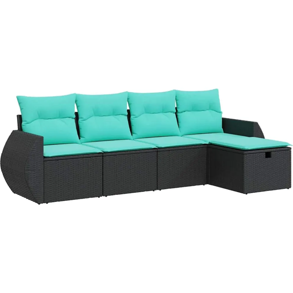 vidaXL 5-delige Loungeset met kussens poly rattan zwart, foto 4