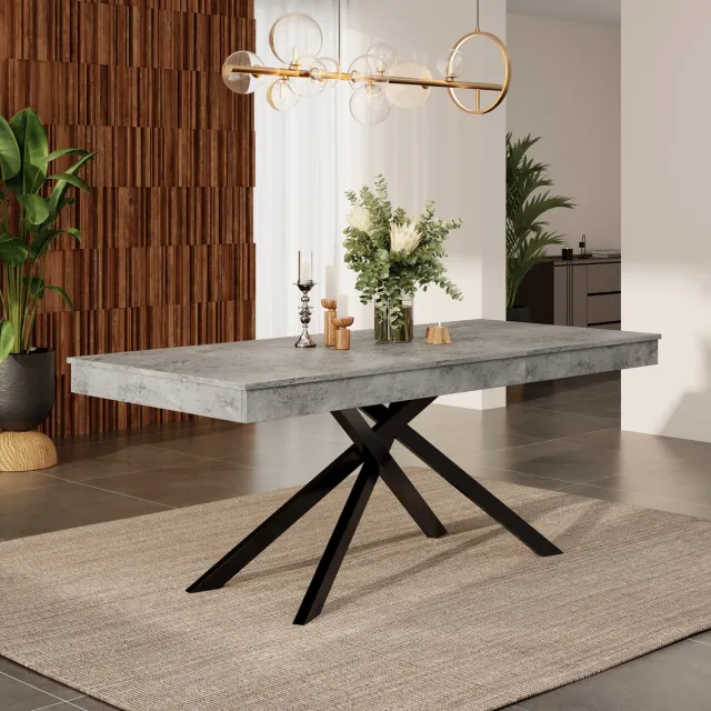 MIVRAY Eettafel - Uitschuifbaar Voor 6 Tot 8 Personen - Modern Voor Eetkamer En Keuken - MDF Grijs - 140 Tot 180 Cm