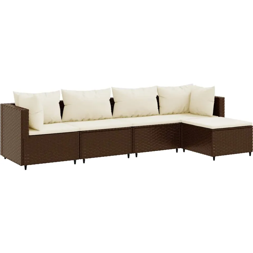 vidaXL 5-delige Loungeset met kussens poly rattan bruin, foto 3