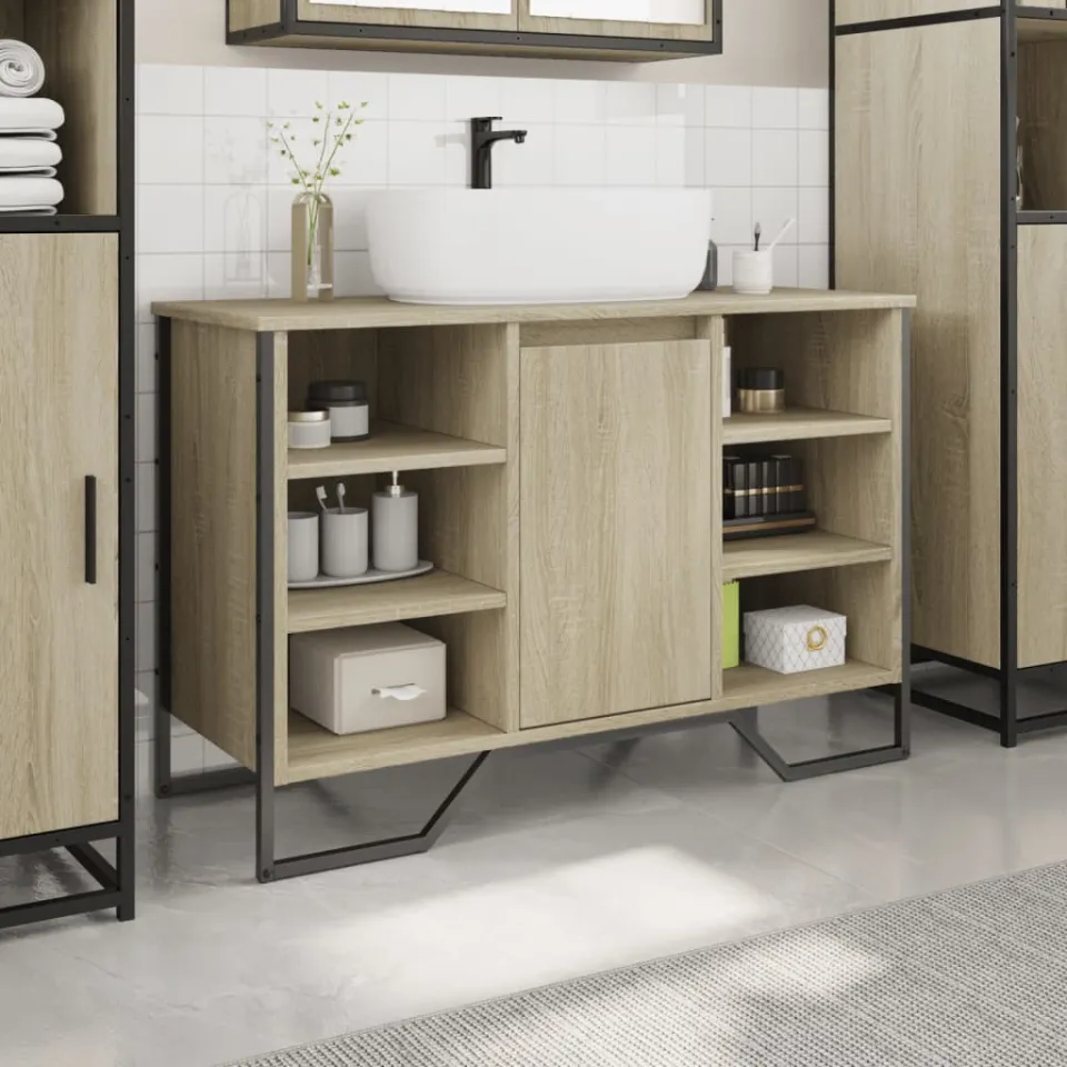 vidaXL Wastafelkast 91x35x60 cm bewerkt hout sonoma eikenkleurig, foto 2