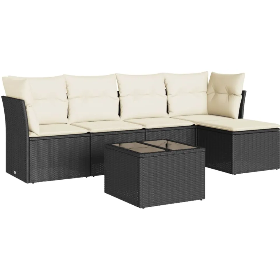 vidaXL 6-delige Loungeset met kussens poly rattan zwart