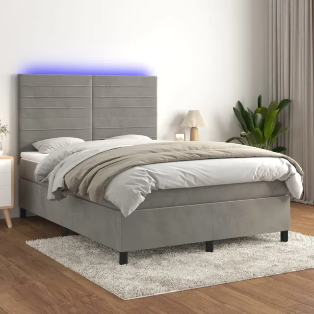 vidaXL Boxspring met matras en LED fluweel lichtgrijs 140x190 cm grijs
