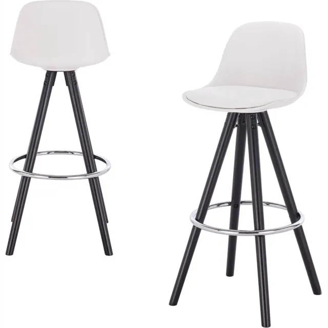 Bolt Edge Hoge Barkruk - Zithoogte 75 cm - Wit Kunstleer - Met Rugleuning - Zwart Frame - Set van 1