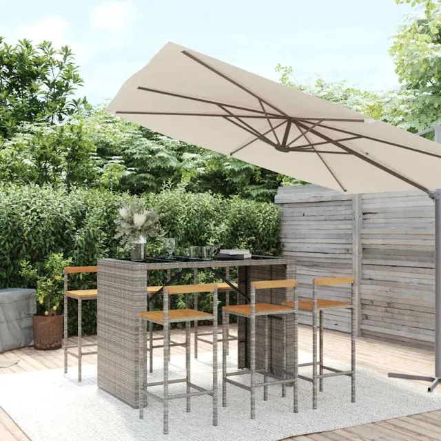 vidaXL 7-delige Tuinbarset poly rattan en massief acaciahout grijs, foto 2