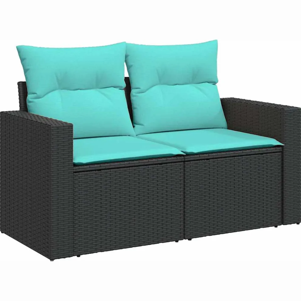 vidaXL 9-delige Loungeset met kussens poly rattan acacia zwart, foto 3