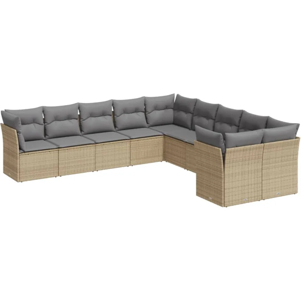 vidaXL 10-delige Loungeset met kussens poly rattan beige, foto 4