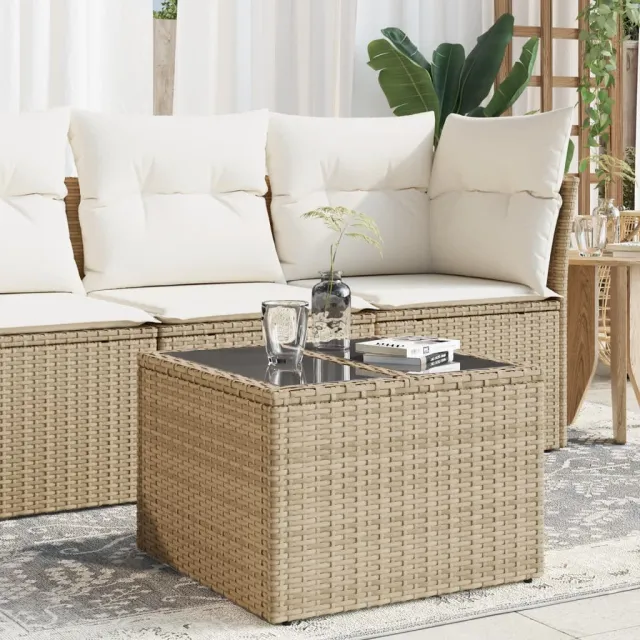 vidaXL Tuintafel met glazen blad 55x55x37 cm poly rattan beige, foto 2