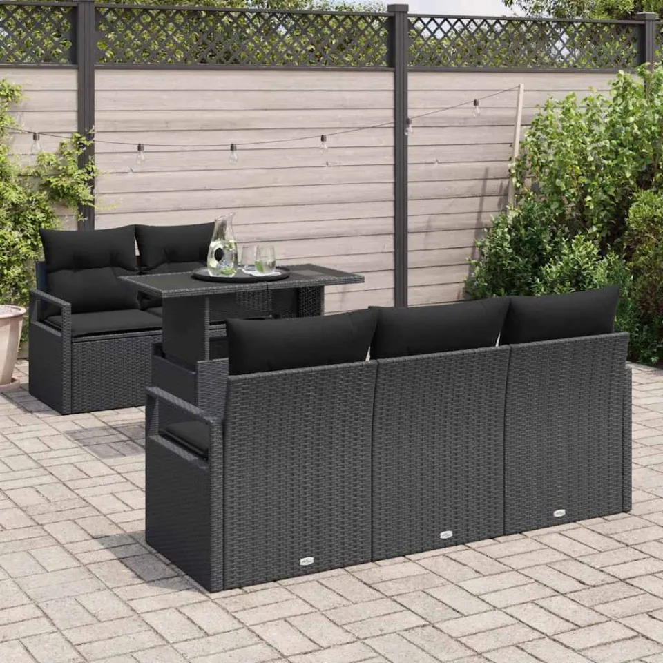 vidaXL Tuin Sofa Set 6 st Zwart Poly riet, foto 3